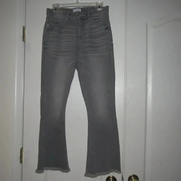 LOFT High Waist Flare Crop Gray Frayed Jeans Size 8 - Picture 1 of 8